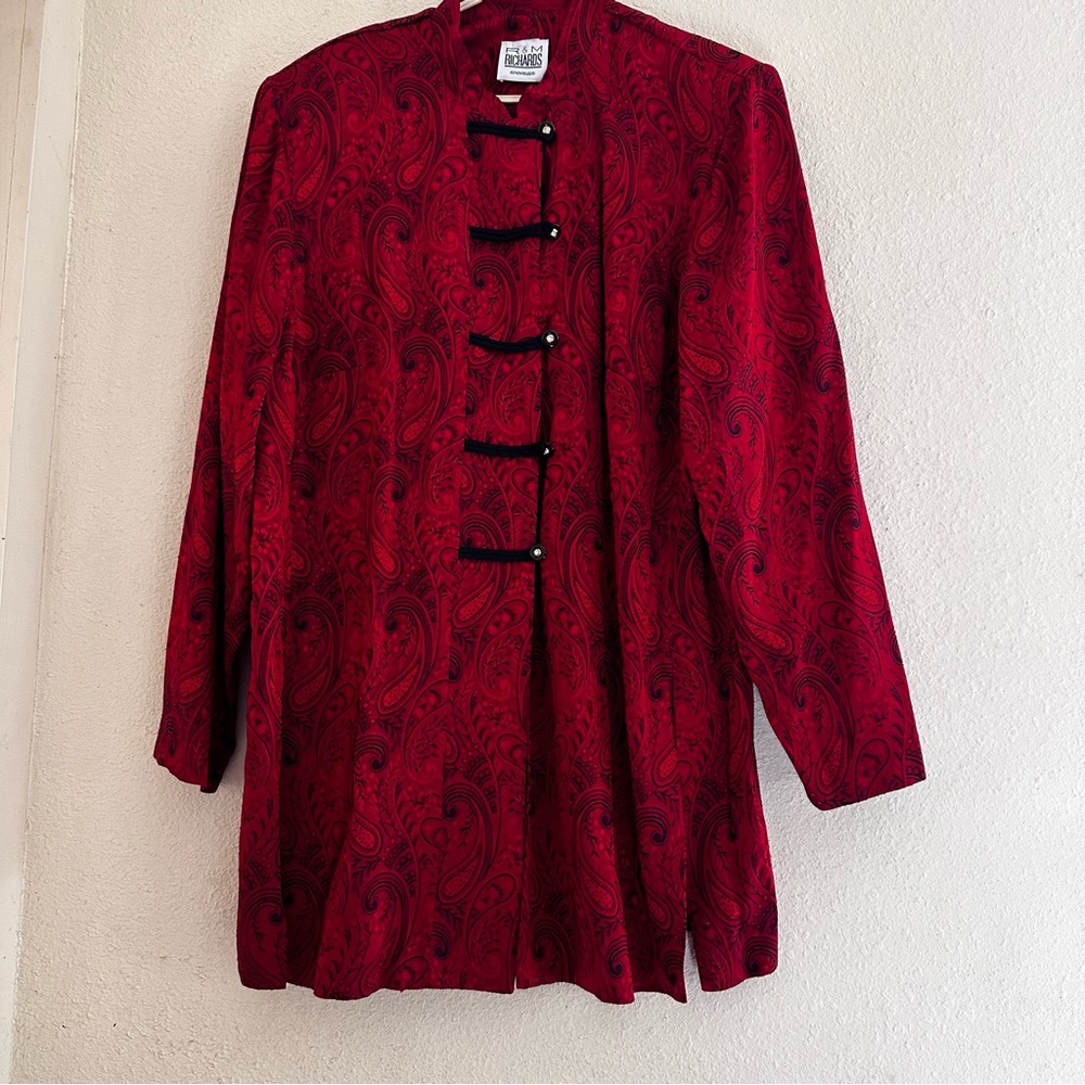 R&M Richards mandarin style red Asian design with Chinese design buttons. Top.